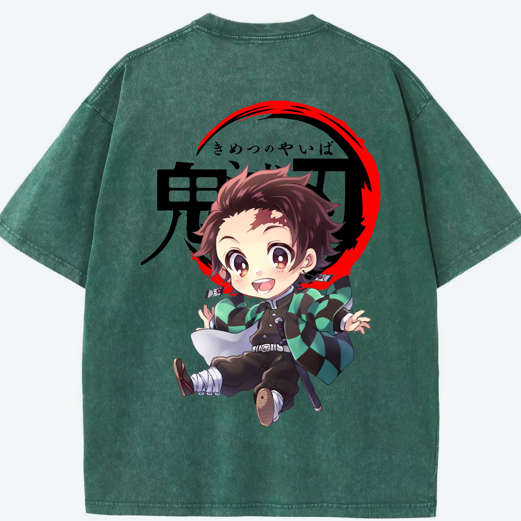 （画像用） 鬼滅の刃 竈門 炭治郎／かまど たんじろう Kamado Tanjirou 綿100% ヴィンテージ風 半袖Tシャツ（背面プリント）